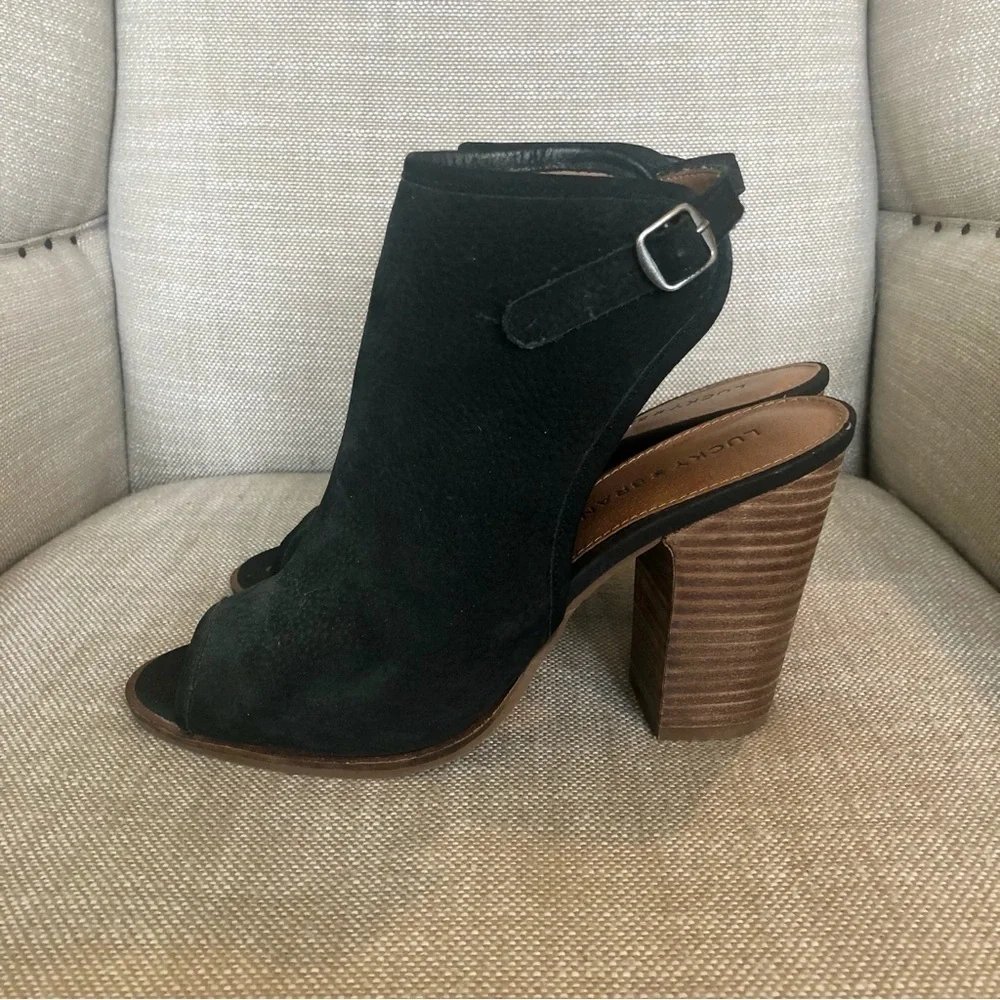 Lucky Brand Black Suede Open Toe and Heel Bootie Size 7.5 - Picture 3 of 11